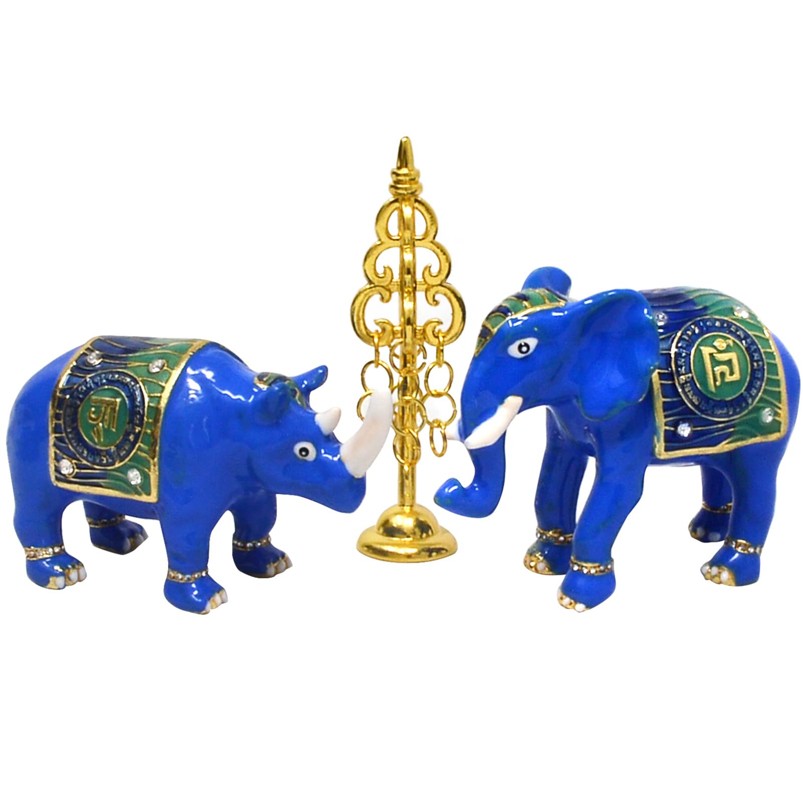 Juanxian Feng Shui Elephant & Rhinoceros With Ksitigarbha Staff Statue Home decor Harmony Amulet Wealth Porsperity Success Good Luck Sculpture W5455