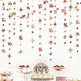 Rose Gold Number 16 Circle Dot Twinkle Star Garland Kit Metallic Hanging Streamer Bunting Banner Backdrop Decorations for Girls 16th Birthday Sweet Sixteen Wedding Anniversary Bridal Shower Party