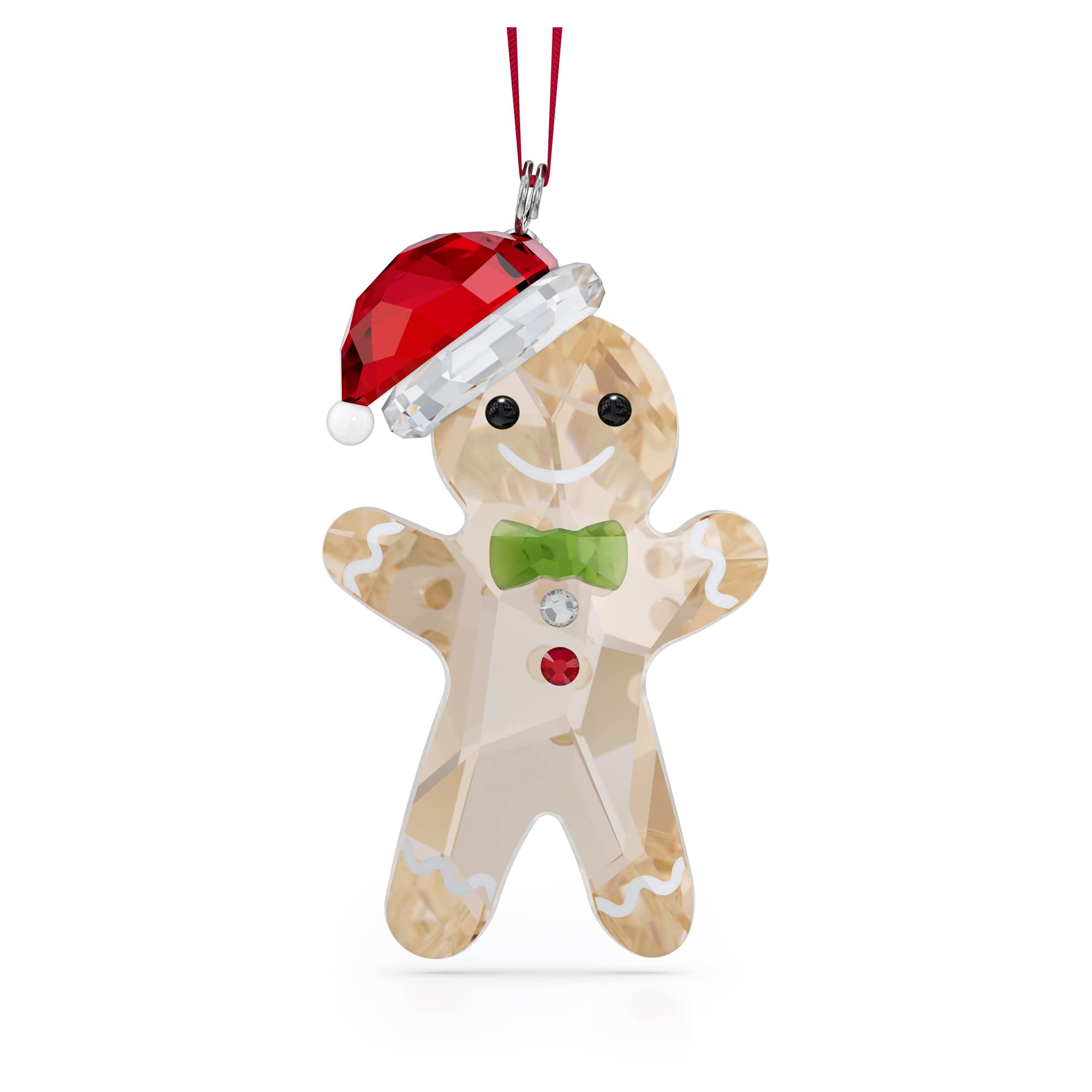 Swarovski Gingerbread Man Ornament, Green, Red, Black, and Clear Crystals Hanging Decoration, from the Holiday Cheers Collection
