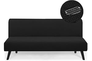 TOPYUMH Water Repellent Armless Futon Cover Sofa Bed Slipcover, Full Size Futon Mattress Cover, Soft & Stretch Furniture Protector for Pets, Black