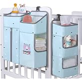 TOCKONIMN Hanging Diaper Caddy Organizer for Baby Crib - 3-in-1 Diaper Stacker for Changing Table Nursery Organization Storage Holder for Baby Essentials Attachment Portable Combining (Sky Blue)