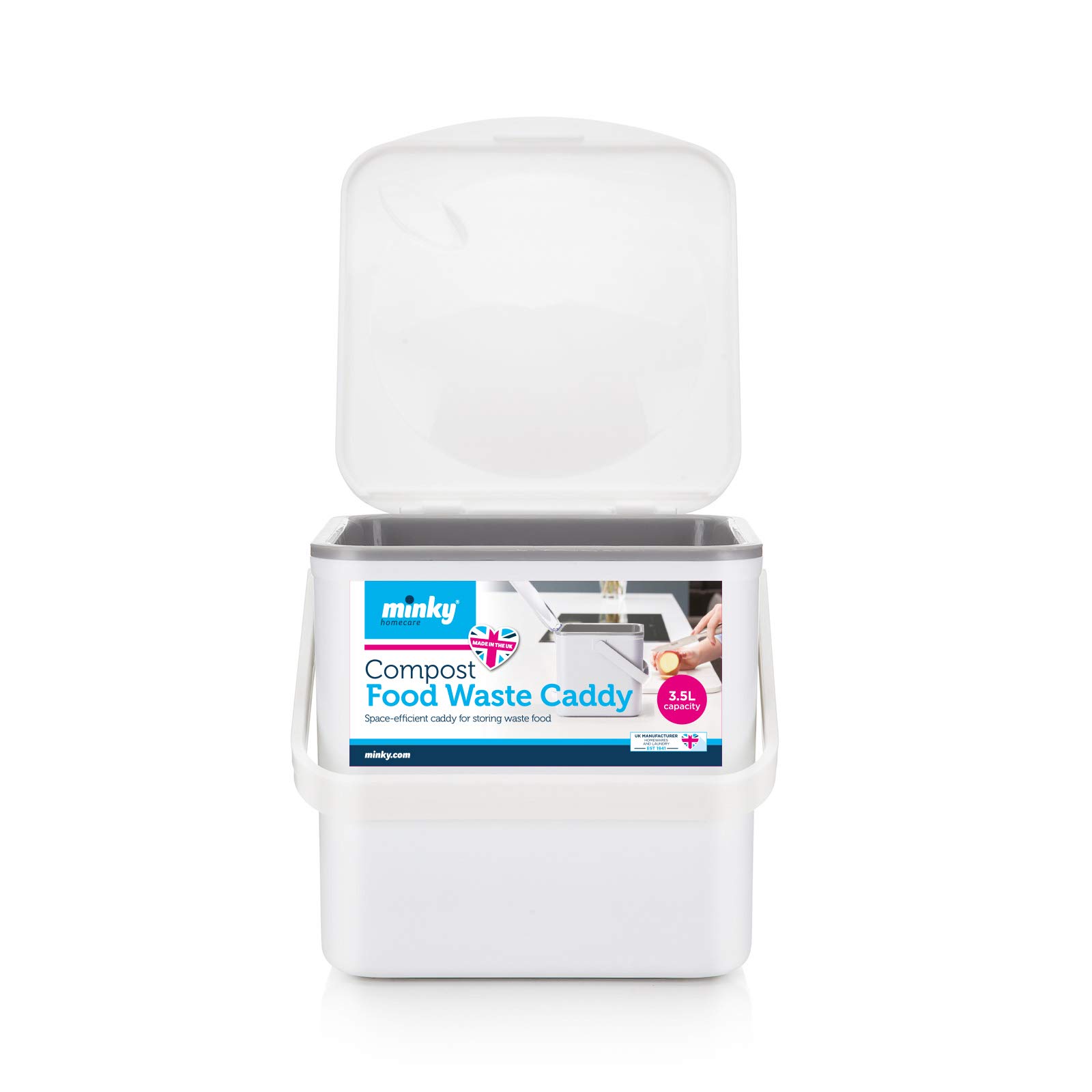 Minky 3.5L Caddy, Kitchen Food Waste Caddy, Recycle Bins for Kitchen, Multipurpose Storage Caddy, Removable Bag Retention Ring & Sturdy Handle, Choice of Colours, Made in the UK