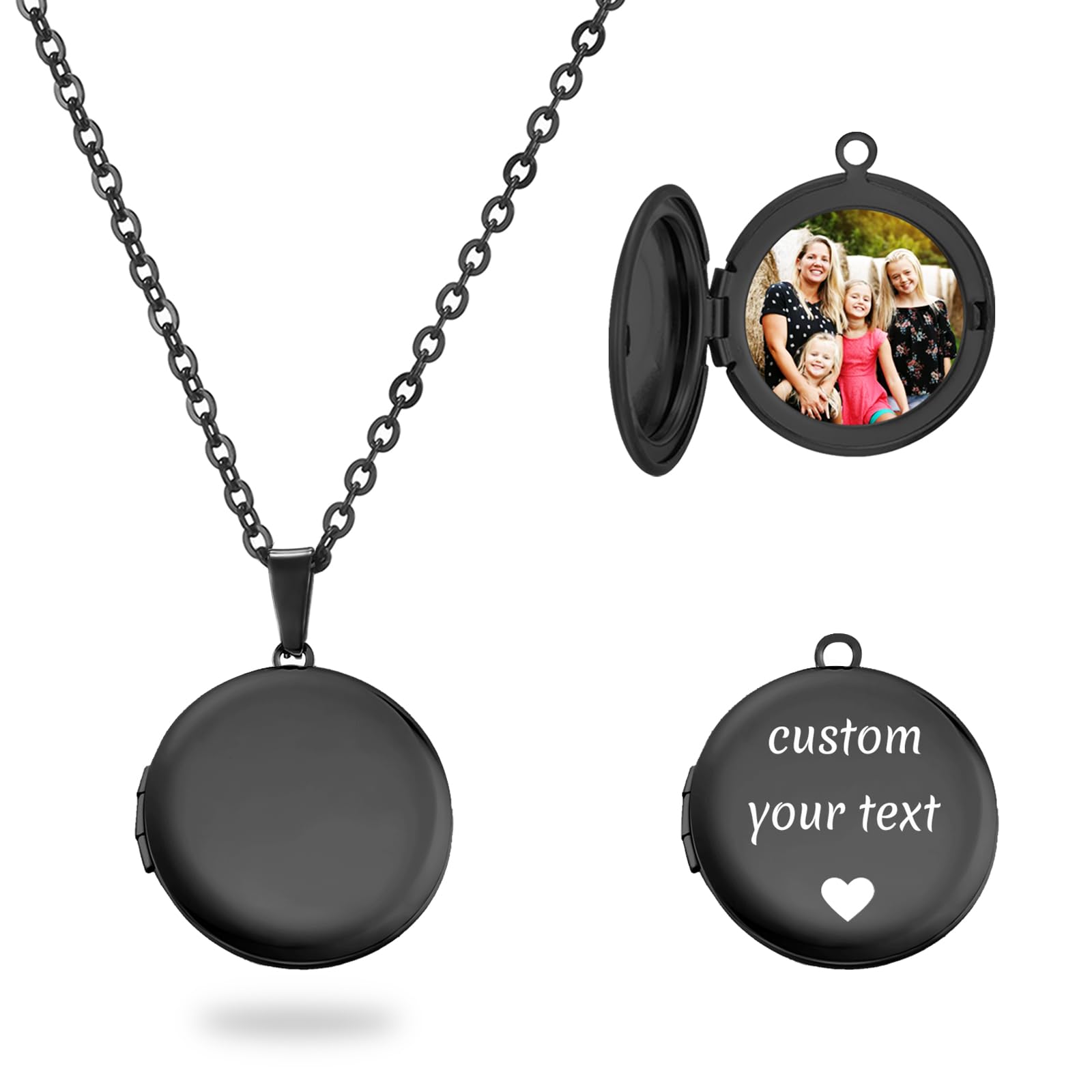 PHOCKSIN Glossy Black Lockets Round Personalized