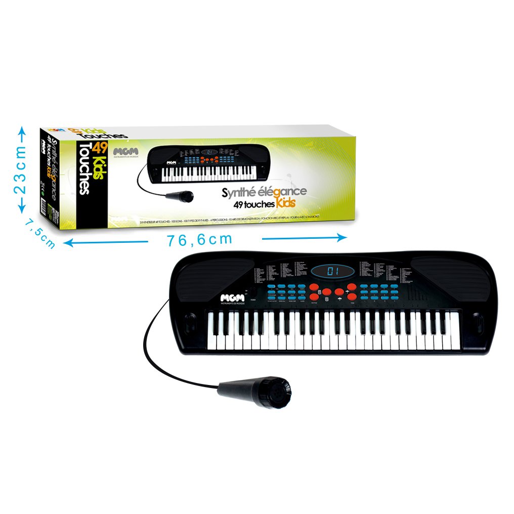 MGM Grand WS - Synthesizer - 49 Keys - Teens - 61,0800-66 cm - Black - Ideal For Beginners - Music - Instrument - IZZY - Piano Initiation - Amateur Musician -USB Cable Included - Microphone