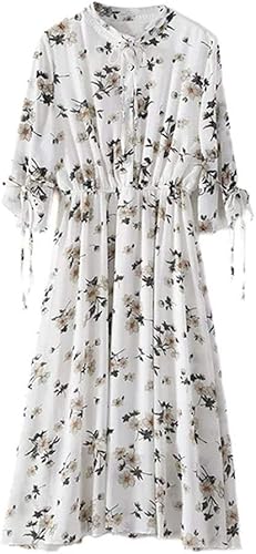 Amazon Leesin スカート シフォンワンピース 白 花柄ワンピース 夏 森係 透け感 膝丈 襟を立てる 旅行 ジュエリー 通販