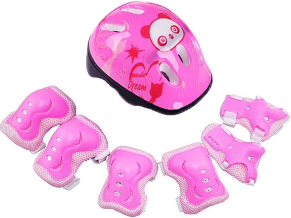 Lumpur Helmet Protector Set Pads Outdoor Wrist Elbow Safety ller 7pcs/set Adjustable Safeguard Cycling Protective Gear Sports Skating Riding Knee For Kids(Pink)