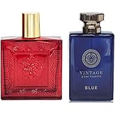 TWISHA Vintage Heroes Red & Vintage Pour Homme Blue Cologne for Men 3.4oz/100ml, eau de parfum, (Our Impression of Red Flame & Dylan Blue)