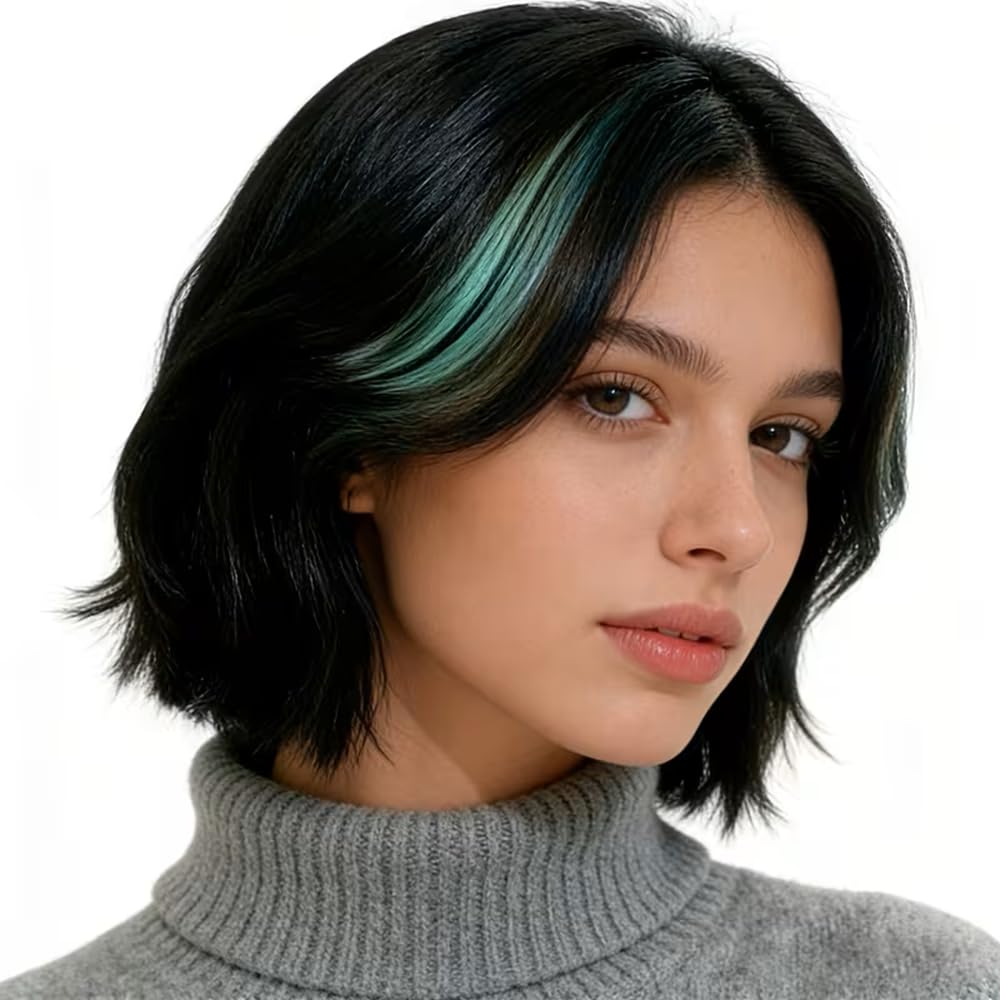 Clip In Human Hair Synthetic Short Side Sweep Fringe Rainbow Colourful Bang (Pale Green) — image 1