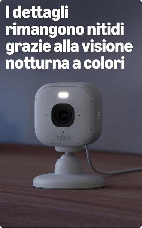 Videocamera Mini 2K+ Blink (ultimo modello) | Videocamera di sicurezza domestica con alimentatore plug-in, risoluzione video 2K, zoom 4x, visione notturna a colori | 2 videocamere – Bianche