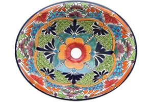 COLOR Y TRADICIÓN Talavera Mexican Handmade Hand Painted Bathroom Sink MEDIUM # 223