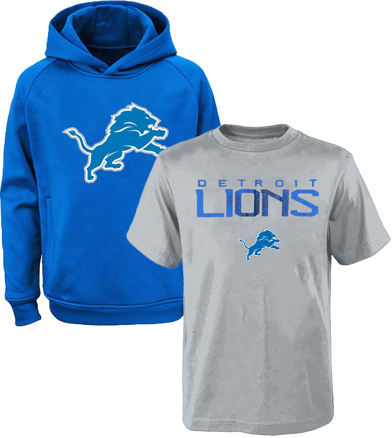 NFL Kids Youth Boys 8-20 Officially Licensed Polyester Performance Primary Logo Hoodie & T-Shirt 2 Pack Combo Set (18-20, Detroit Lions) Image