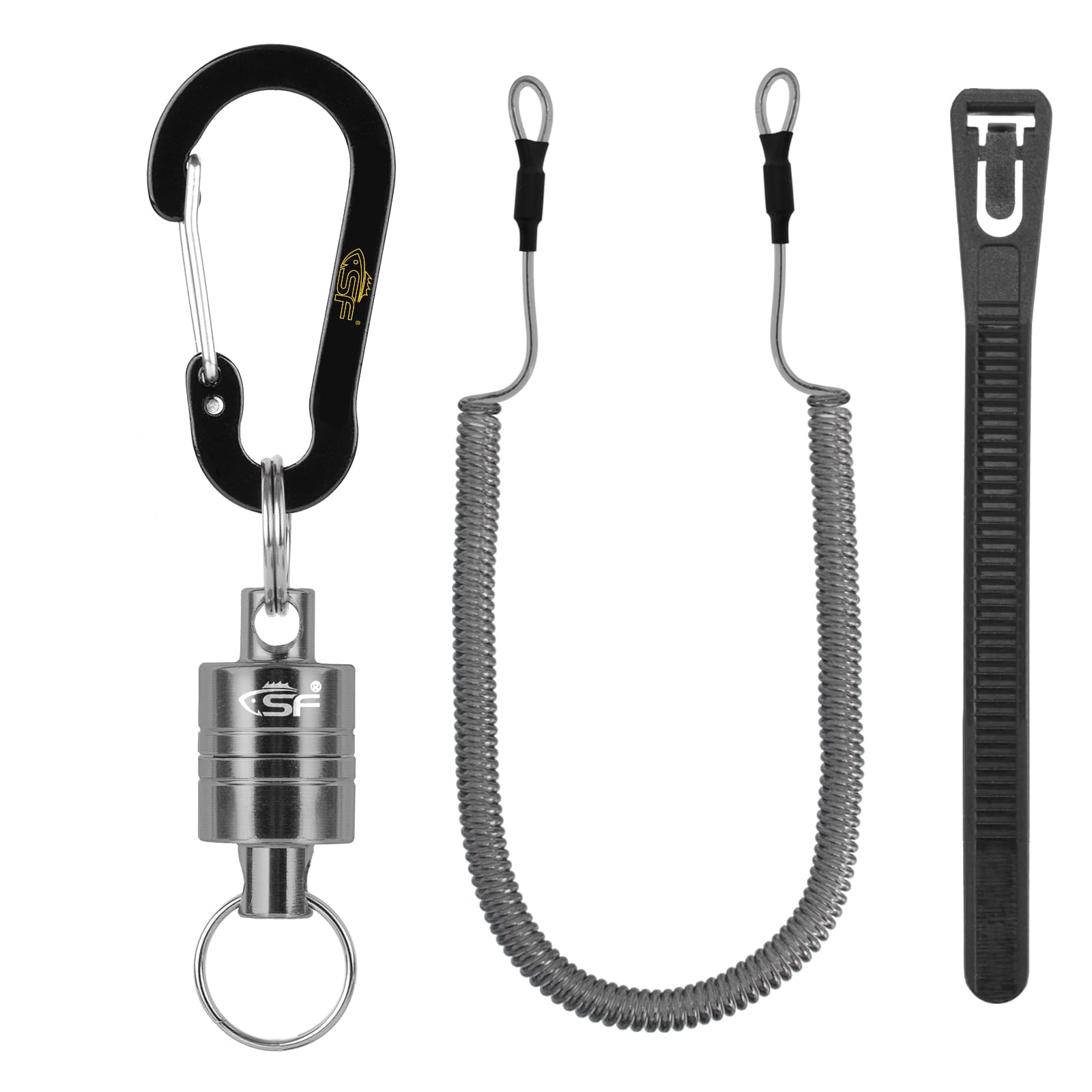 SF Strongest Magnetic Release Holder with Coiled Lanyard Aluminum Alloy Hook - Gunmetal
