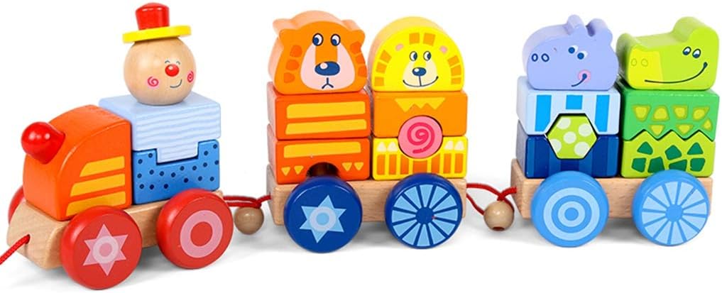 Amazon 知育玩具 木製 積み木 木製パズル カラフル 形合わせ 引っぱり 列車 誕生日 出産祝いプレゼント 赤ちゃん 子供用 幼児用 男の子 女の子 おもちゃ 積み木 おもちゃ