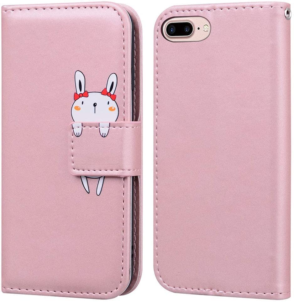 Phone Case for iphone 7/iphone 8, the Premium PU Leather Wallet Flip Case, Cute Cartoon Animal Cover Magnetic Closure, Pink Rabbit.
