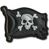 M-Tac Morale Patch Jolly Roger Pirate Flag - PVC Patches for Vest, Backpacks, Hats - Tactical Military Patch with Hook Fastener Backing (Black)