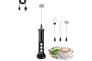 STYUANMMY Rechargeable Milk Frother Handheld with 3 Detachable Stainless Steel Whisks, 3 Speed Adjustable Electric Whisk Foam Maker, Handheld Drink Mixer, Frother Wand for Coffee, with Storage and Charging Base