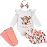 Newborn Western Baby Girl Clothes Cowgirl Outfit Highland Cow Long Sleeve Romper Ruffle Shorts Set Fall Winter Clothes