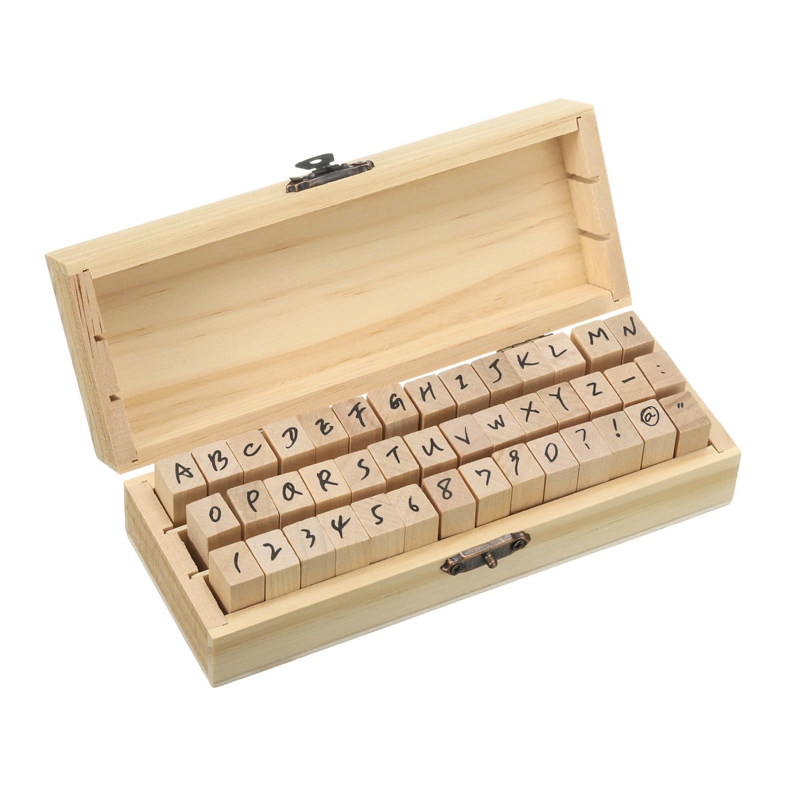 PATIKIL Rubber Stamps Letter Number, 42Pcs Handwriting Wood Alphabet Stamp Wooden Rubber Stamp with Vintage Box Gift for DIY Craft Card Making