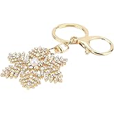 Bling Rhinestone Snowflake Charm Keychain, Sparkling Pearl Bag Charm Key Chain, Cute Snowflake Keyring Accessories for Women's Handbags, Car Keys and Purse Decor (White Colorful)