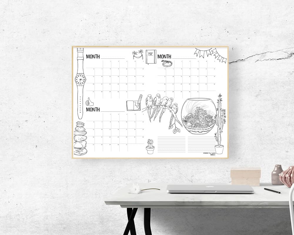 Wall Calendar - 3 Months Mindful and Creative Wall Calendar to Colour In and Plan - Landscape MM2