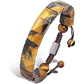 Tiger Eye Bracelet Men GALKCRST Protection Crystals Beads Bracelet for Men, Bone-shaped Unique Tiger Eye Stone Bracelet Natural Handmade Stone Beads Bracelet Gift for Stress Relief and Balance