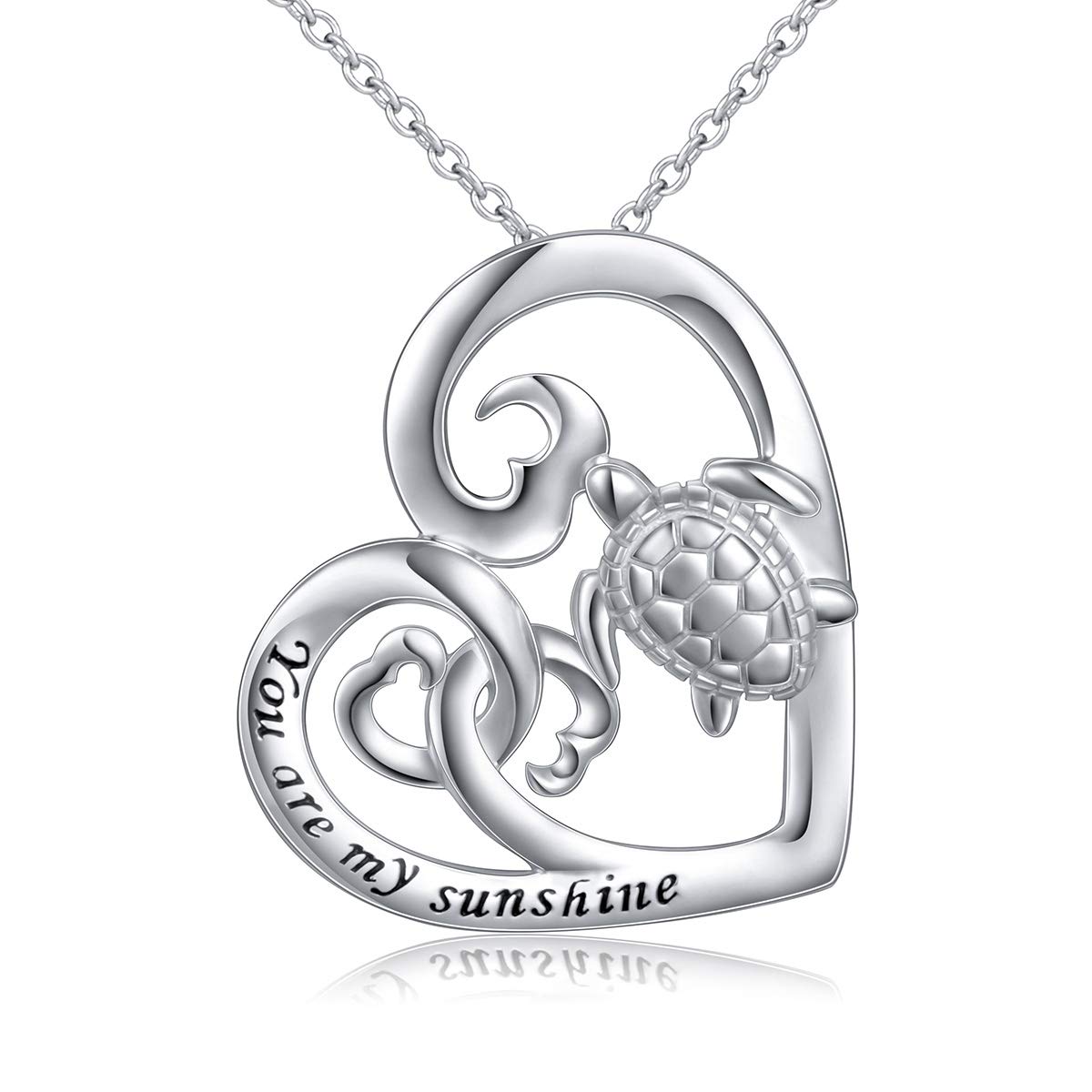 Flyow Lucky Elephant/Longevity Sea Turtle Necklace Animal Jewelry for Women Teen Girls, Heart Pendant Real 925 Sterling Silver Chain 18 Inches (Turtle) — image 1