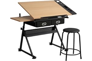 sogesfurniture Adjustable Drawing Table with Storage Drawers,Wood Craft Drawing Table&Artist Craft Workstation,for Drawing, P