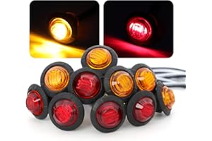 MADCATZ (Pack of 10 3/4 Inch Round 5 Amber + 5 Red 3 LED Clearance Lamps Side Marker Lights Flush Mount for Universal Truck Boat Tow RV Bus Van Tractor Waterproof with Resin 12V DC