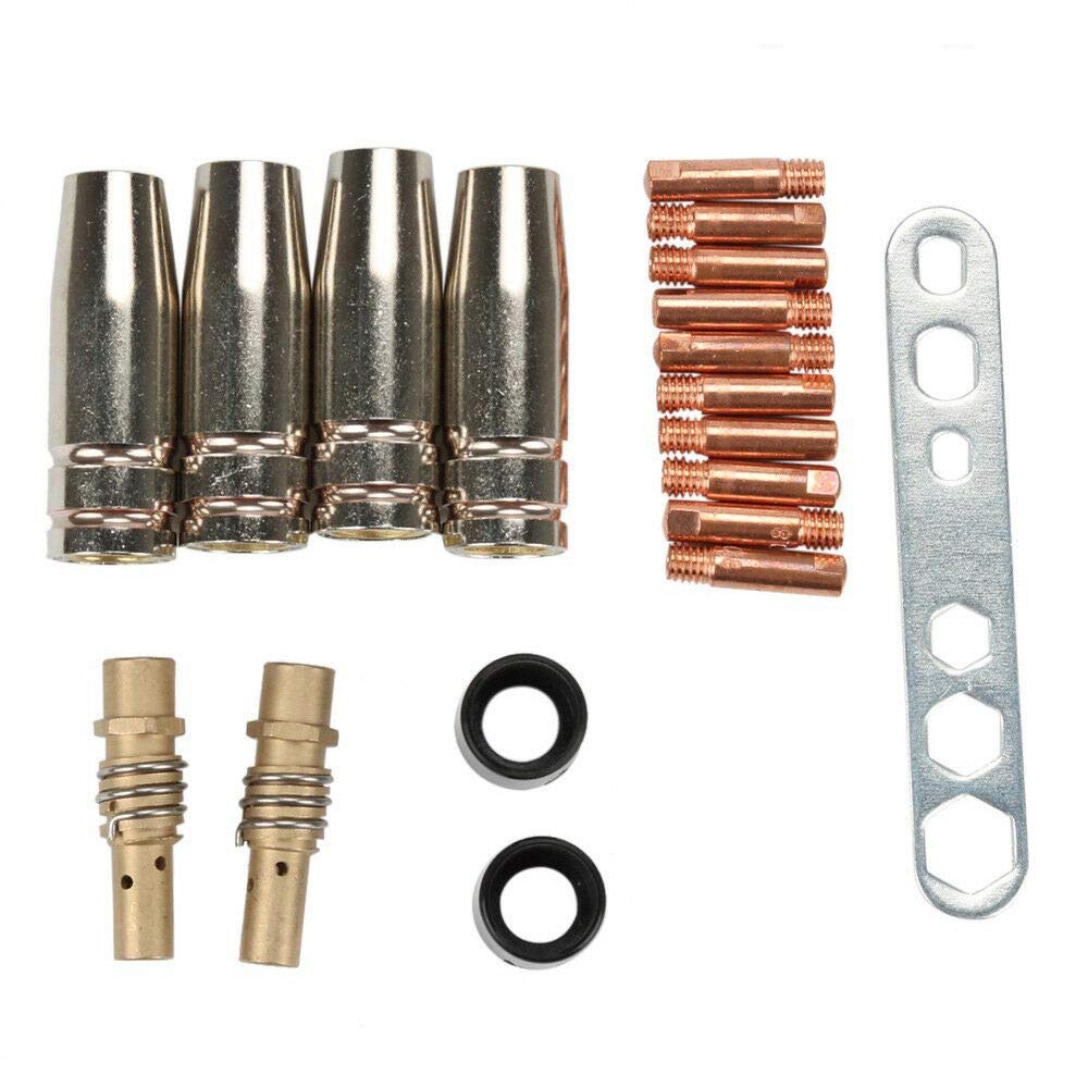 Round Contact Tips 19pcs 15AK Welding Contact Tips Gas Nozzle/Tips/Holder Tips Nozzle Part Kit for MIG/MAG Welding Machine (0.8x25mm M6)