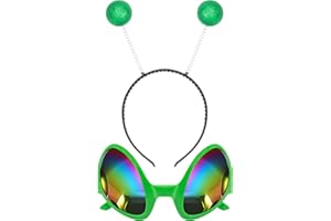 Cheerin Green Alien Headband and Glasses - Martian Antenna Headband - Glitter Ball Head Boppers - Space Theme Costume - Alien Costume Accessories