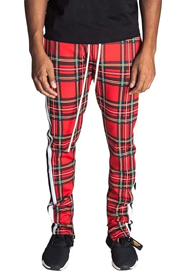 plaid skinny zip track pants