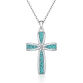 Iringnier Sterling Silver Turquoise Cross Necklace for Women Turquoise Jewelry Cross Pendant Necklace Jewelry Gift for Women