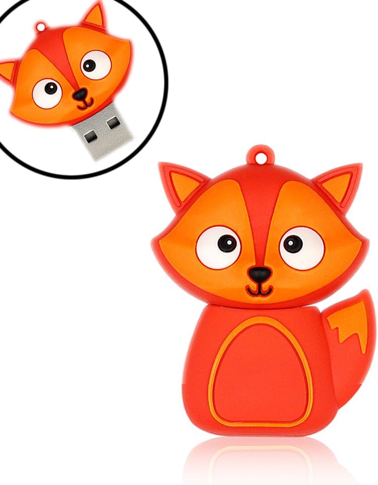 QICAIHU Novelty Fox Shape Design 32GB USB 2.0 Flash Drive Cute Memory Stick Thumb Drive Data Storage Pendrive Cartoon Jump Drive Gift