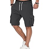 A WATERWANG Men's Cargo Sweat Shorts Casual Drawstring Elastic Waist Athletic Workout Gym Jogger Shorts with 5 Pockets