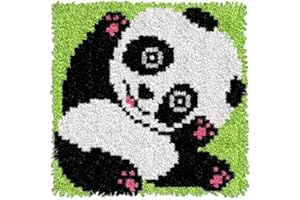 YOOTOM Latch Hook Rug Kits for Kids,DIY Handmade Embroidery Mini Rug Tapestry Kits with Pre-Printed Canvas Anime Panda 12"x12"
