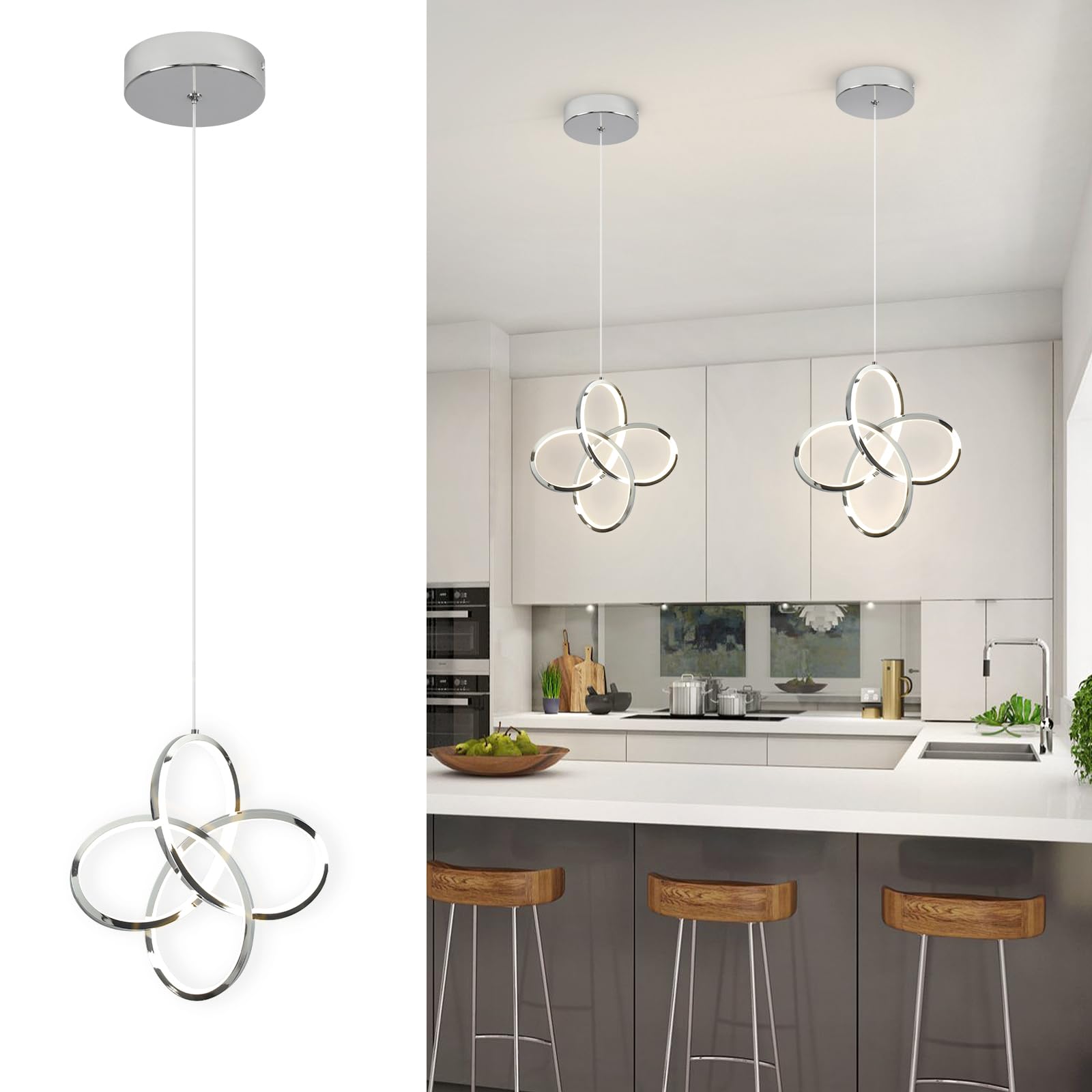 Photo 1 of ***MISSING PIECE -SELLING AS PARTS ONLY*** VVloitgol Modern Pendant Lighting, 4500K Chrome Pendant Light Kitchen Island, Height Adjustable Hanging Pendant Light Fixtures for Dining Room Kitchen Sink Bedroom Hallway,1 Pack