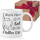 HIWERAN Funny Cat Mugs for Cat Lovers, Cats Dad Mug, I Work Hard So My Cats Can Have A Better Life 11 oz white