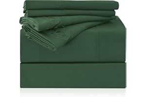 LONAVA Queen Size Sheet Set - 6 Piece Hotel Luxury Wrinkle-Free Microfiber Sheet, Oeko-TEX Certified, Breathable & Elastic, 16" Deep Pockets, Forest Green
