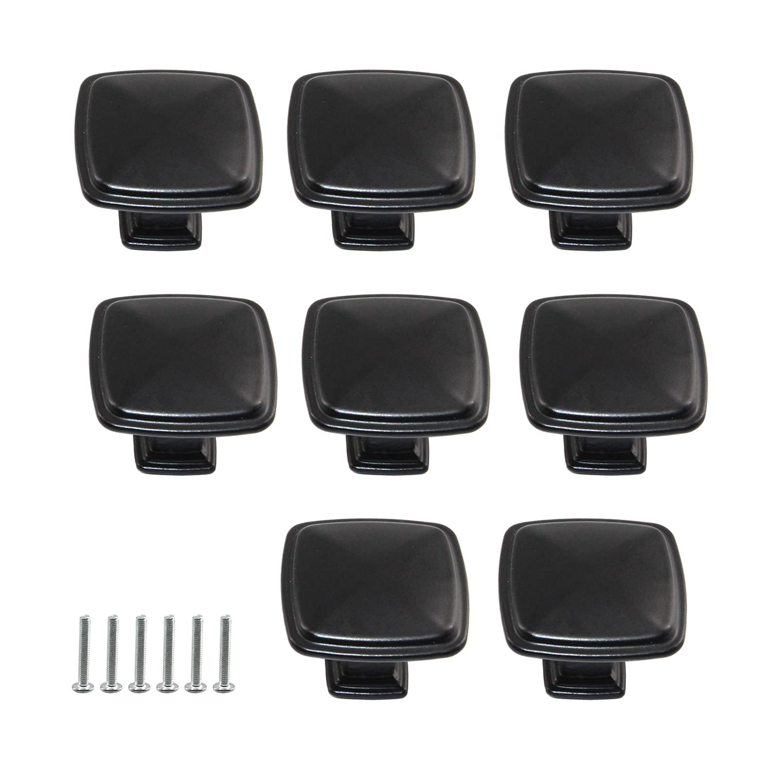 Zerniple Solid Aluminum Alloy Square Single Hole Knob Black Handle Pull for Kitchen Cabinet Cupboard Drawer Wardrobe,30.7x25.5mm (8 Pieces)
