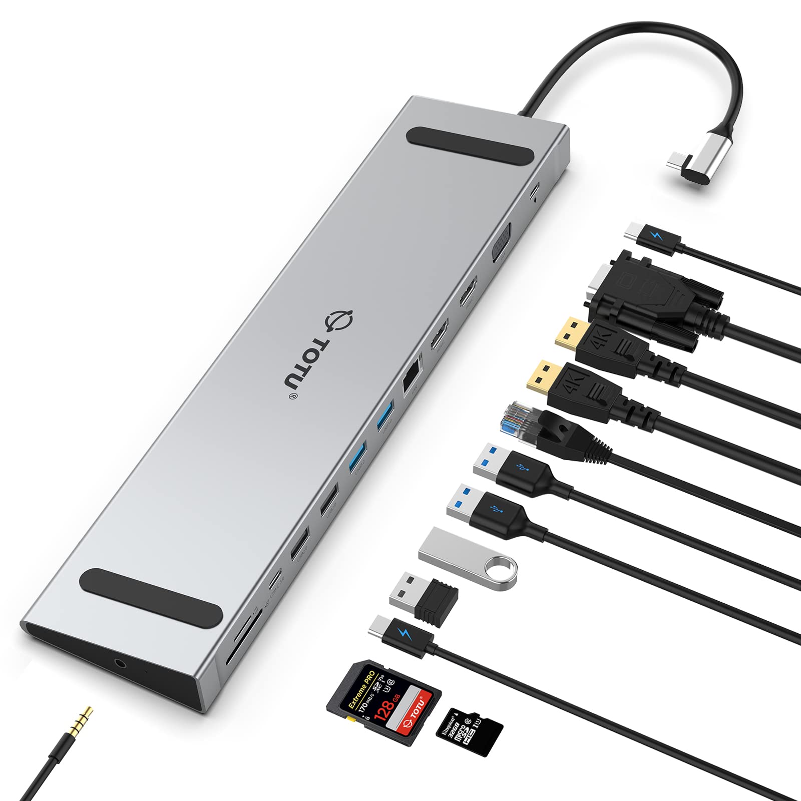 TOTU 13 in 1 USB C Docking Station with Dual 4K HDMI, VGA, 82W PD, 4 USB, Laptop Docking Station and Stand for MacBook and support Triple Display on Windows Laptop with Thunderbolt 3