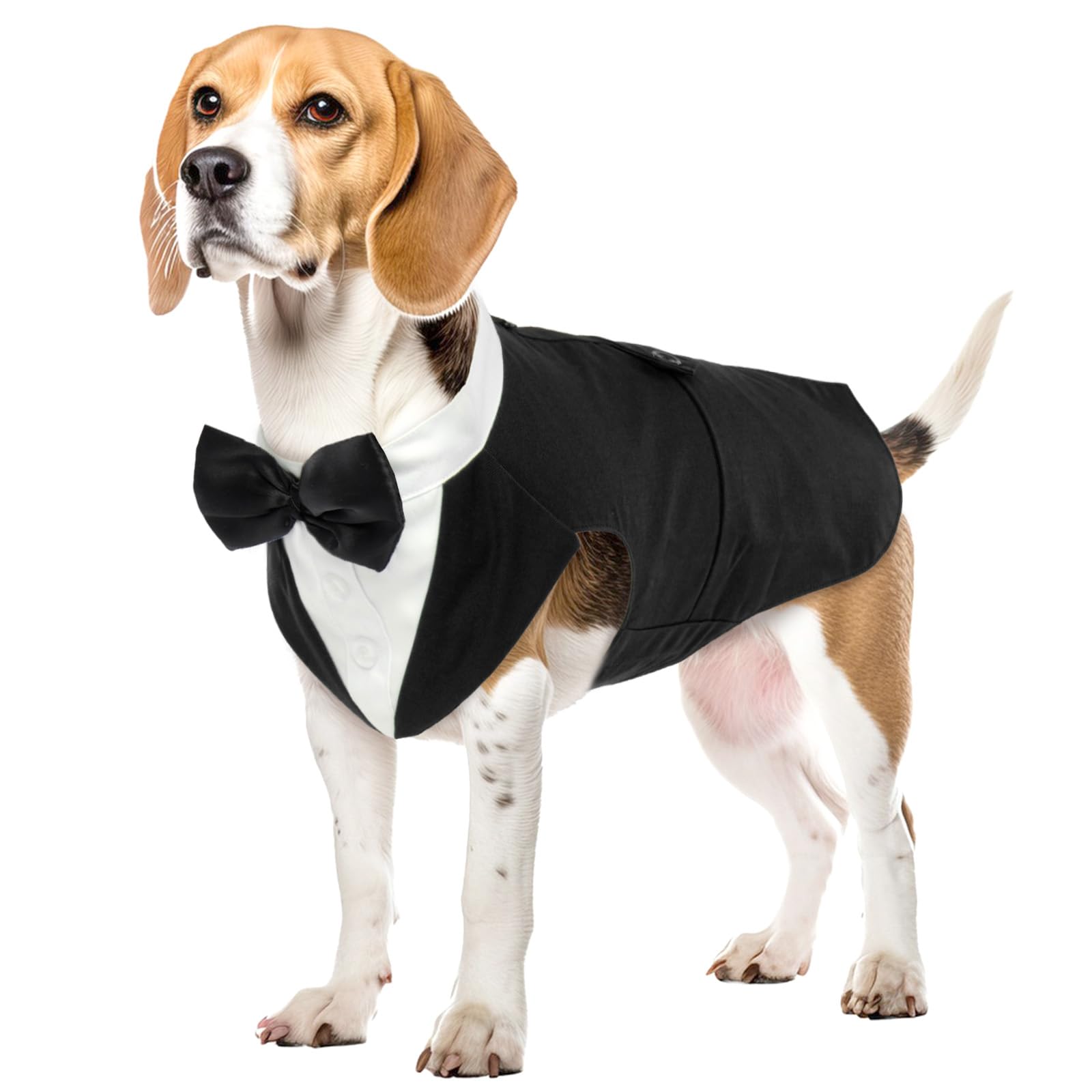 Dog Tuxedo Suit, Dog Clothes Coton Wedding Party Costume Puppy Formal Outfit Festival Shirt Coat Apparel with Detachable Bow Tie Bandana(Black, L)
