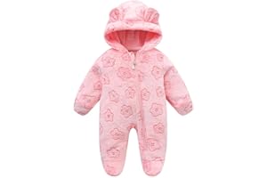 MOKITONI Baby Fleece Jumpsuit for 0-3 Months Infant Bear Snowsuit Newborn Romper Warm Coat
