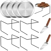 KOPKIO 4 PCS Pizza Stand Holder, Black | Metal Pizza Pan Display Stands for Buffet Restaurant Home, 4 Pizza Pan and 2 Wood Handle Pie Server