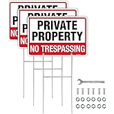 T&R No Trespassing Sign Private Property Sign with H Stake for Outside,3 Pack,12"x8" .040 Rust Free Heavy Aluminum, Waterproo