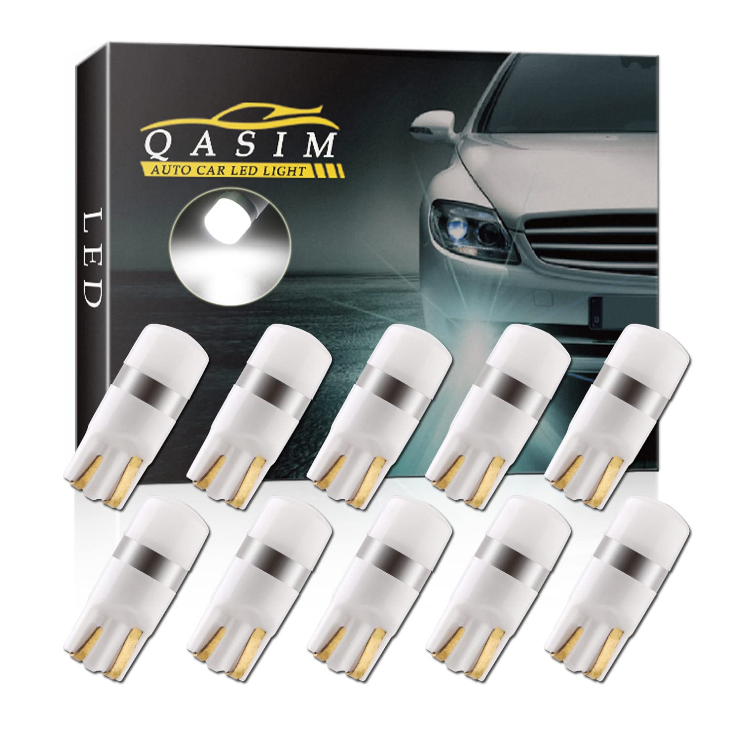 Qasim 10x T10 W5W LED 194 Bulbs White 3030 Chips 1SMD Wedge 168 60LM for Auto Interior Dome Reading Map Light Sidelight DC12V