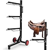 Abbylike 3 Tier Saddle Rack Stand with Wheels Portable Heavy Duty Saddle Pad Rack Horse Tack Storage for English Western Horses Blanket Stall Supplies Accessories