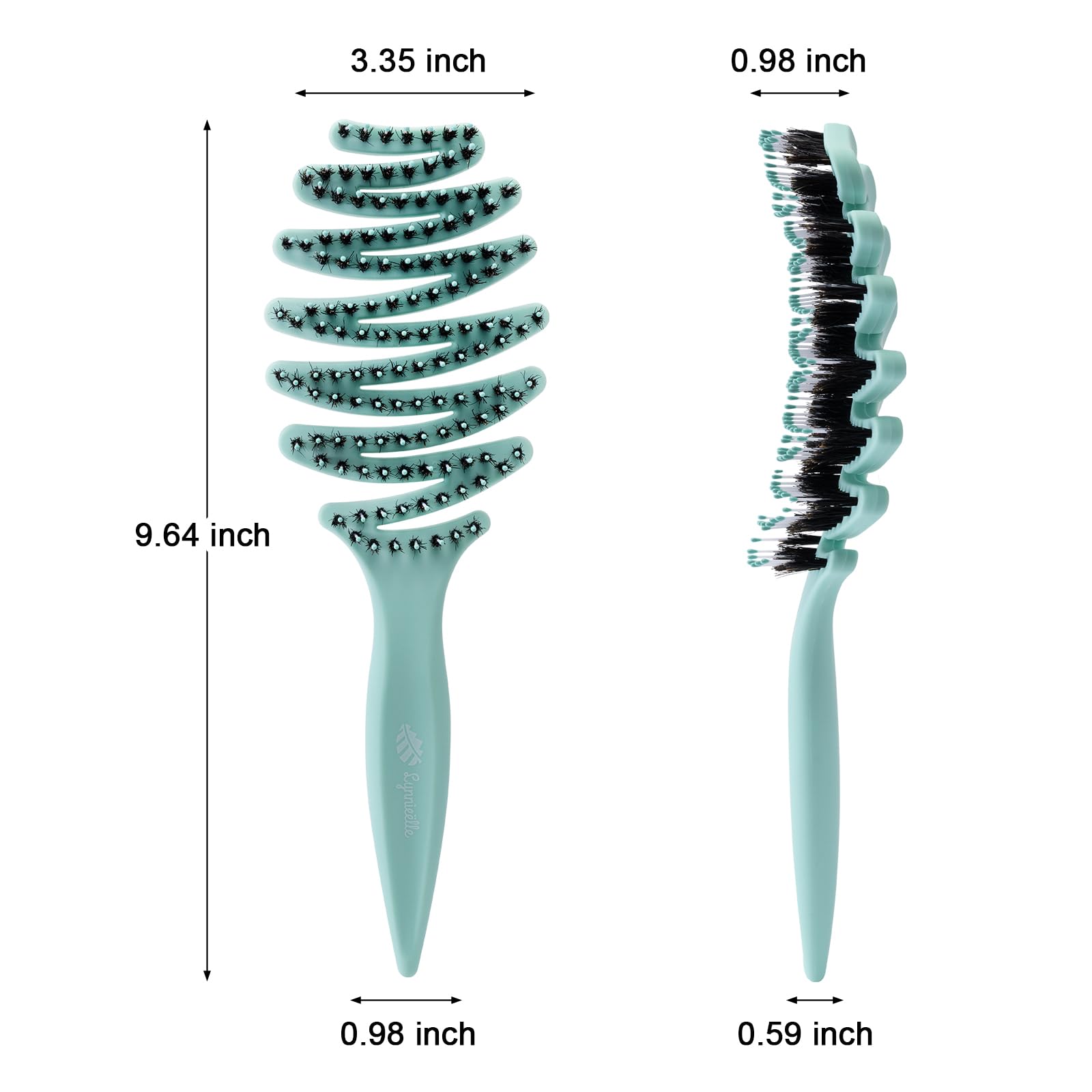 Lynnieëlle Enhanced Hair Brush - Tailored for Every Hair Type! Detangling with Durable Boar Bristles, Vented & Curved Paddle for Scalp Massage, Aqua