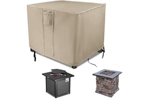POMER Fire Pit Cover, 30 inch Square Outdoor Gas Fireplace Cover Beige Waterproof Firepit Covers for Propane Fire Pit Table - 30x30x25 inch