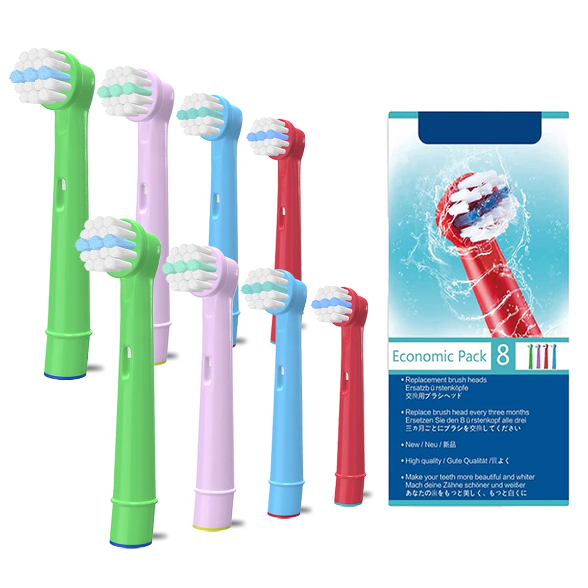 WuYan Kids' Toothbrush Head for Oral B, Children Electric Tooth Brush Heads Compatible for Braun, Replacement Brush Heads Compatible for Dual Clean, Precision Clean, White Clean, Pack of 8