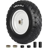 4.80/4.00-8" Wheelbarrow Tire, 16" Flat-Free Solid Tire and Wheel, 3-6" Centered Hub, 5/8" & 3/4" Bearing, For Broadcast Spreader Garden Wagon Cart Trolley Dolly (1 Pack)